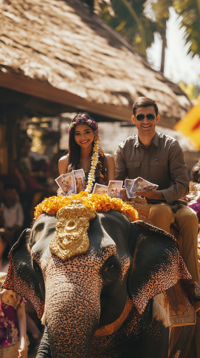 Foreign couple celebrating traditional Thai marriage ceremony after legal registration in Thailand.