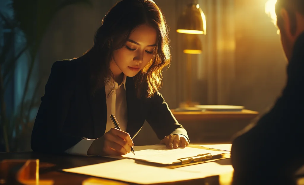 Criminal defense lawyer in Bangkok writing legal documents